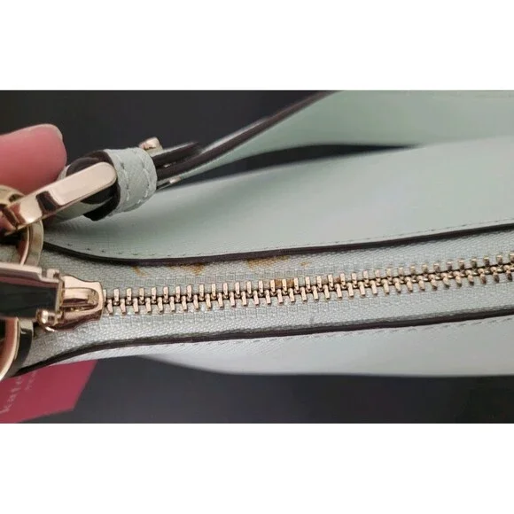 NWT KATE SPADE Staci Saffiano Leather Shoulder/Hobo Bag Crystal Blue $359 *FLAW - Picture 5 of 16